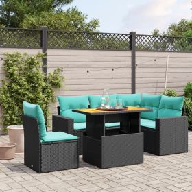 6 Piece Patio Sofa Set with Cushions Black Poly Rattan