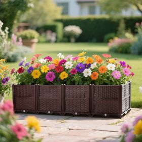 Plastic Indoor and outdoor rectangular planting box; planting kit for fresh vegetables, herbs, flowers, and succulents; brown