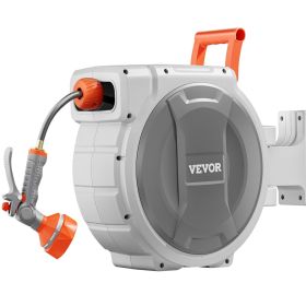VEVOR Retractable Garden Hose Reel, 1/2 Inch x 84 ft Wall Mounted Hose Reel, Heavy Duty Garden Hose Reel with 9 Patterns Nozzle, Any Length Lock